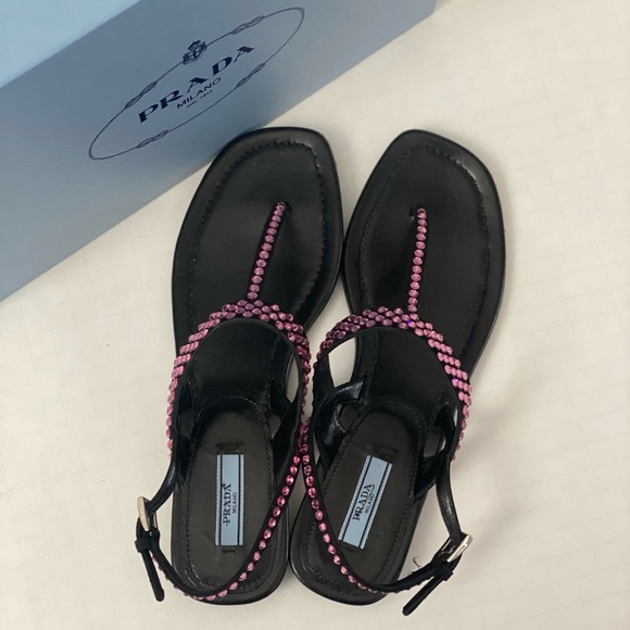 PRADA embellished crystal thong sandal. Sz 38.5. - Picture 1 of 7